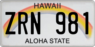 HI license plate ZRN981