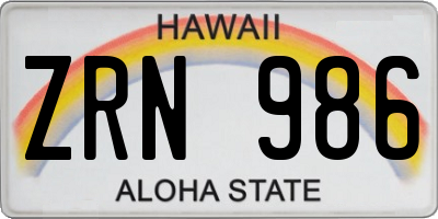 HI license plate ZRN986