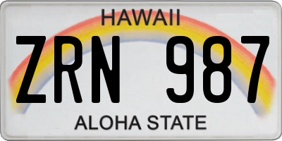 HI license plate ZRN987
