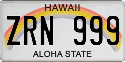 HI license plate ZRN999