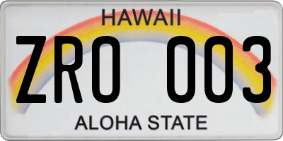 HI license plate ZRO003