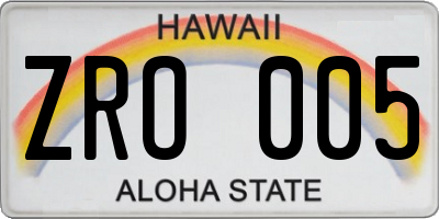 HI license plate ZRO005