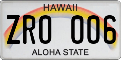 HI license plate ZRO006