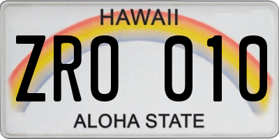 HI license plate ZRO010
