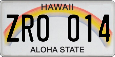 HI license plate ZRO014
