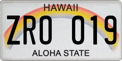 HI license plate ZRO019