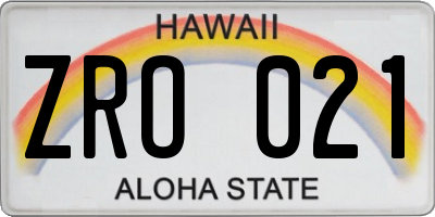HI license plate ZRO021