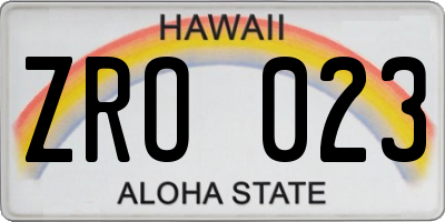 HI license plate ZRO023