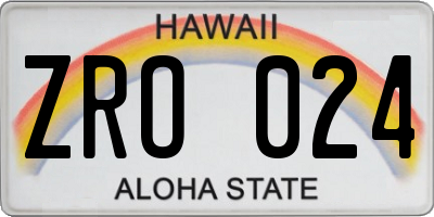 HI license plate ZRO024