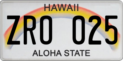 HI license plate ZRO025