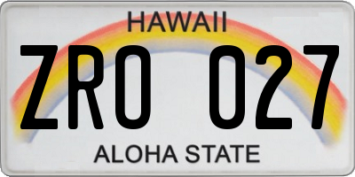 HI license plate ZRO027
