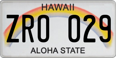 HI license plate ZRO029