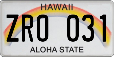 HI license plate ZRO031