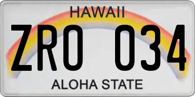 HI license plate ZRO034