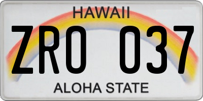 HI license plate ZRO037