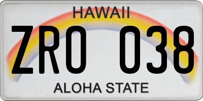 HI license plate ZRO038