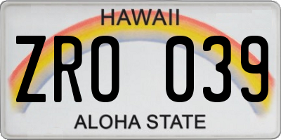 HI license plate ZRO039
