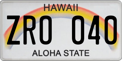 HI license plate ZRO040