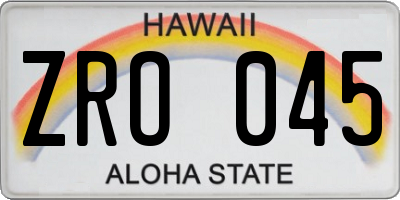 HI license plate ZRO045