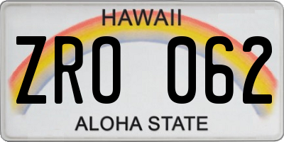 HI license plate ZRO062