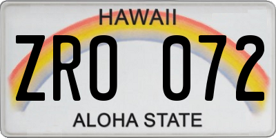 HI license plate ZRO072