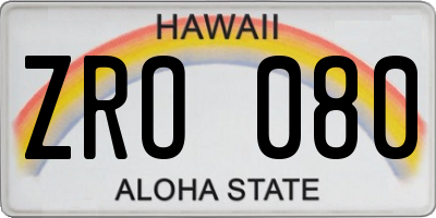 HI license plate ZRO080