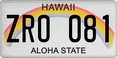 HI license plate ZRO081