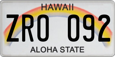 HI license plate ZRO092