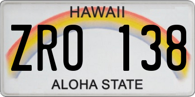 HI license plate ZRO138