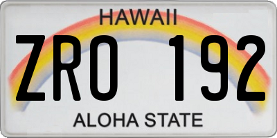 HI license plate ZRO192