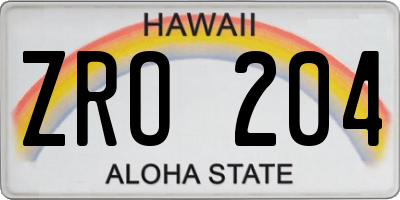 HI license plate ZRO204
