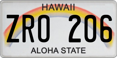 HI license plate ZRO206