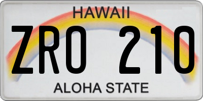 HI license plate ZRO210
