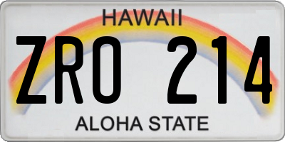 HI license plate ZRO214
