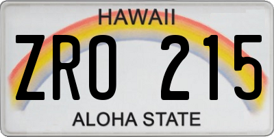 HI license plate ZRO215