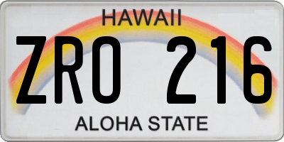 HI license plate ZRO216