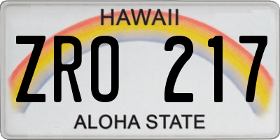 HI license plate ZRO217