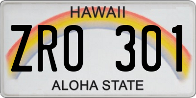 HI license plate ZRO301