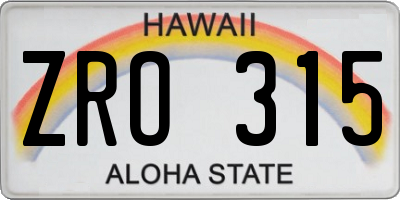 HI license plate ZRO315