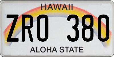 HI license plate ZRO380