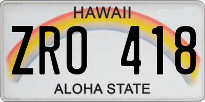 HI license plate ZRO418