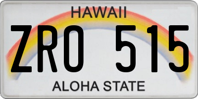 HI license plate ZRO515
