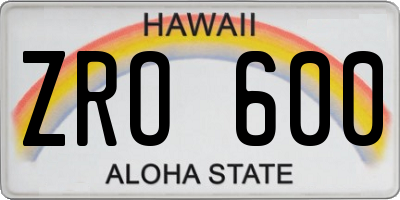 HI license plate ZRO600