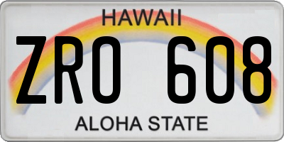 HI license plate ZRO608