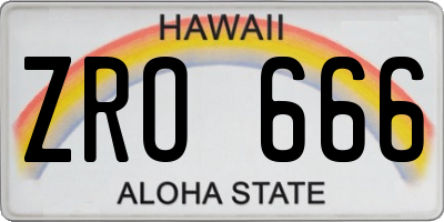 HI license plate ZRO666