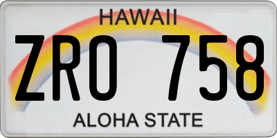 HI license plate ZRO758