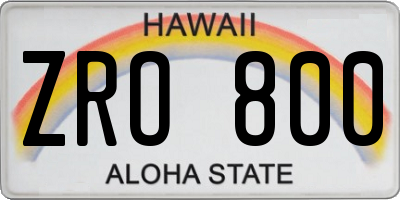 HI license plate ZRO800