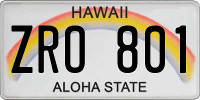 HI license plate ZRO801