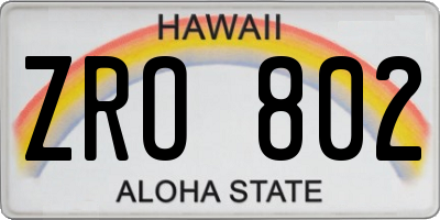 HI license plate ZRO802