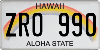 HI license plate ZRO990